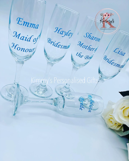 Bridesmaid Glasses, Flutes, Personalised Flute Glasses