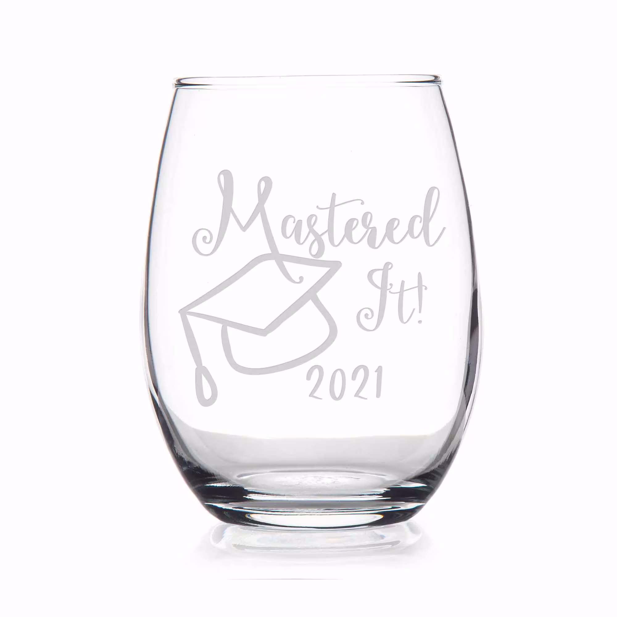 Mastered It 2021 College Graduation Gift Stemless Wine Glass - Glass, Gift, Masters