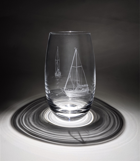 Sailing Gift - Ocean Vase Engraved Crystal Glass Art Boat Gifts Sea Yacht