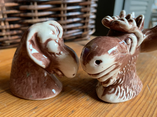 Vintage Moose & Cow Salt Pepper Shakers/Animal S/P Shakers