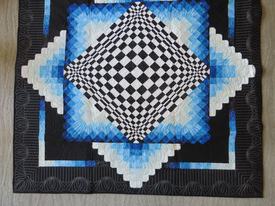Op Art Wall Quilt in Black & White With Blue Accents