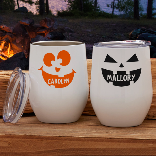 Jack-O'-Lantern Personalized Stainless Insulated Wine Cup, Halloween Gifts, Trick Or Treat Glass, Party
