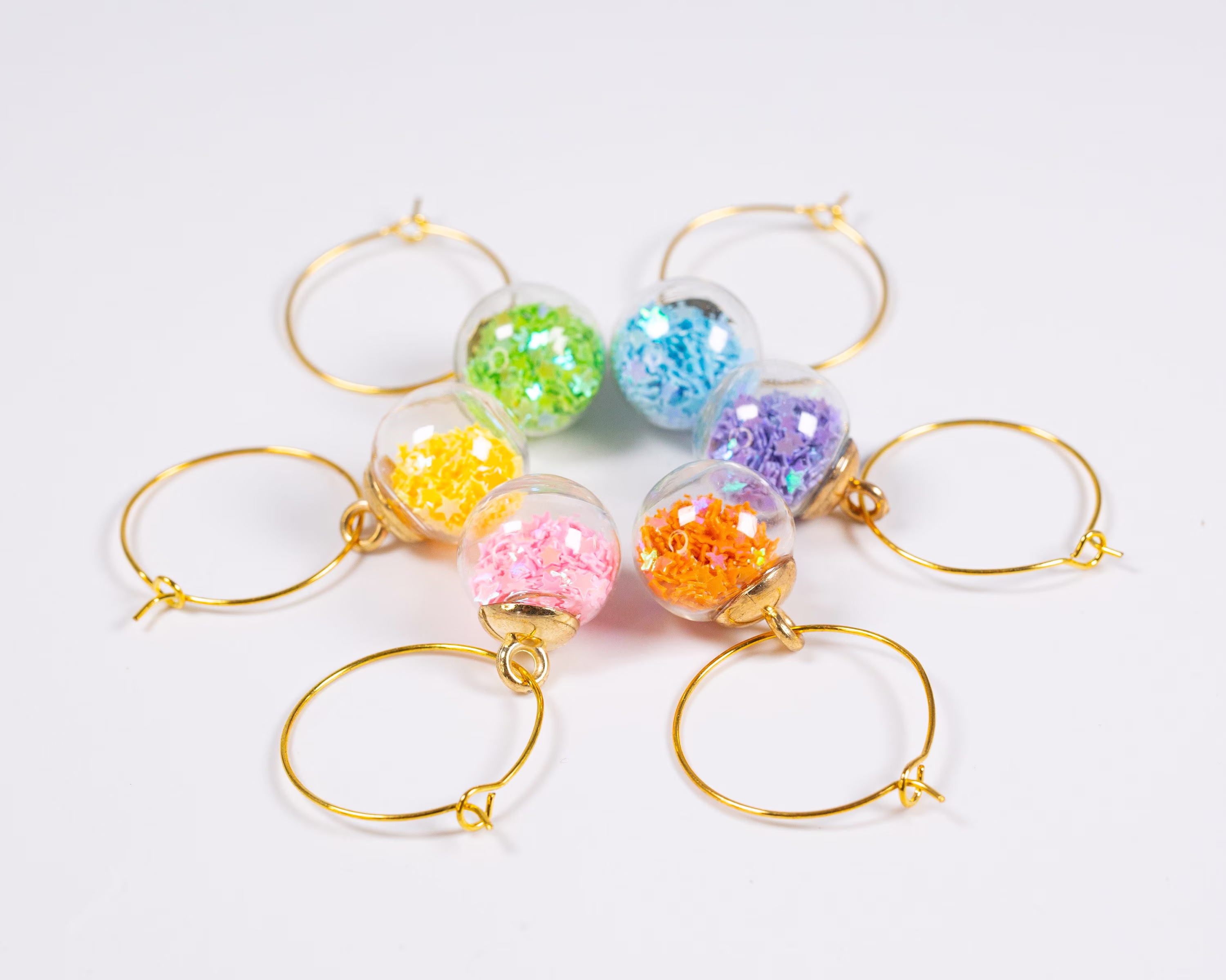 Set Of 6 Vibrant Wine Charms, Unique Party Favours, Gift For Lovers, Pretty Sparkly Star Bauble Charms