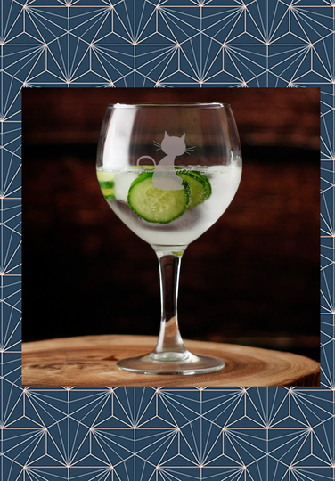 Cat Engraved Balloon Gin Glass. Beautiful Etched Personalised With Name. Design Won't Wear Off Like Vinyl.150