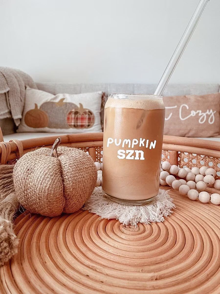 Pumpkin Szn Can Glass | 16Oz Beer Glass, Iced Coffee Cocktail Water Soda Can, Designed in Canada