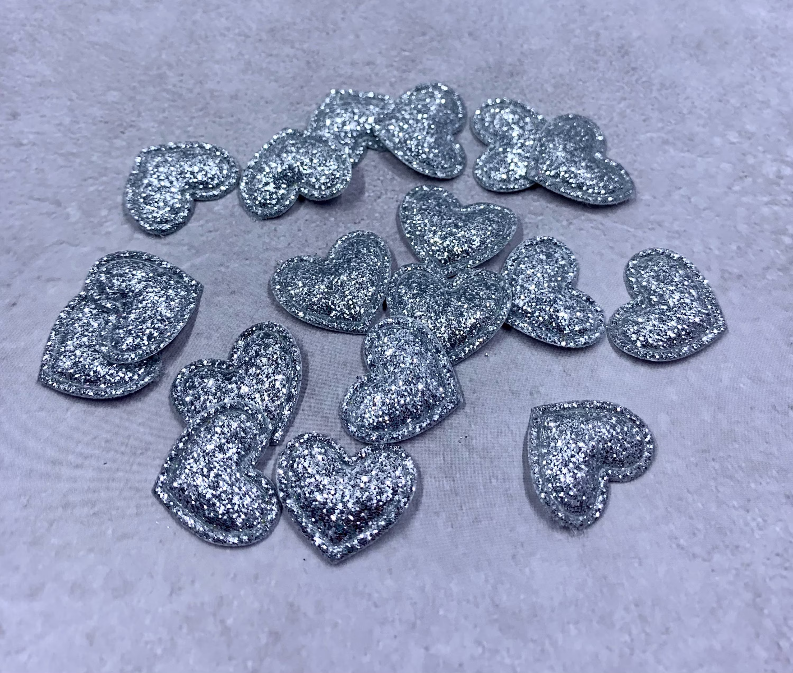 18 Silver Glitter Padded Hearts