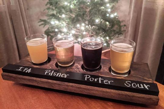 Craft Beer/Whiskey Flight Board W/Tasting Glasses & Removable Chalkboard Piece. Unique Holiday Gift Usa Handcrafted. Ready To Ship