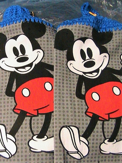 Mickey Mouse~Lot Of 2 Blue Crochet Top With Mouse Buttons~Towels For Fridge~Oven~Bathroom~Kitchen~Gift