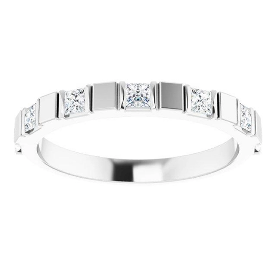 0.42 Ct. Princess Cut Diamond, Bar Set Stackable Wedding Band - 14K/18K White, Yellow, Rose Gold & Platinum 950, Natural Diamonds Ring