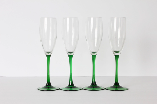 Luminarc Glassware, Green Vintage Champagne Glasses, Made in France, Set Of 4