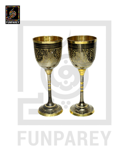 Vintage Handmade 10'' Brass Chalices Pair "stygian