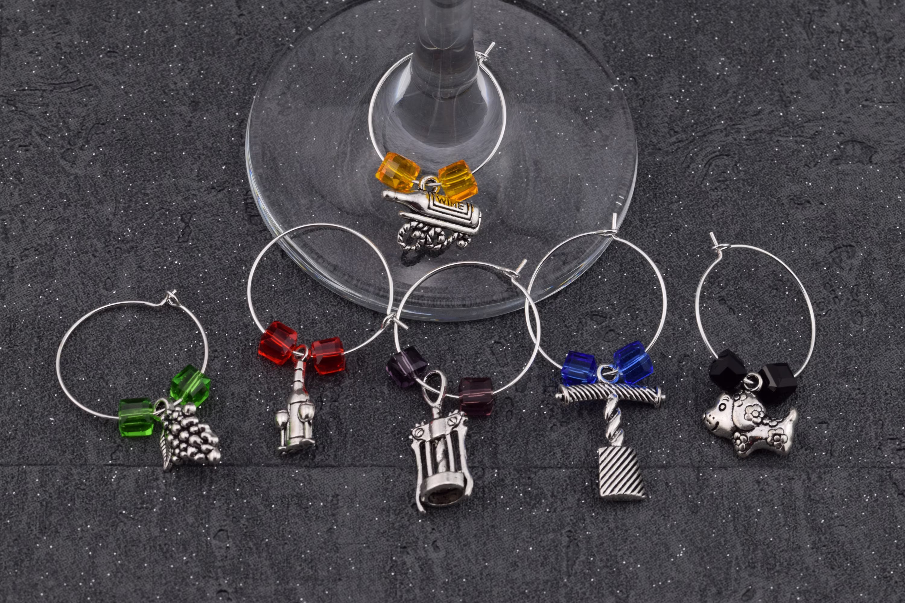 Wine Glass Charms, Wine Rings, Colourful Ring, Set Of 6 Gin Cha