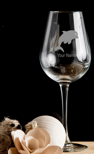 Dolphin Personalised Wine Glass Red Wine, White Wine - Hand Etched Gift Bartender.107
