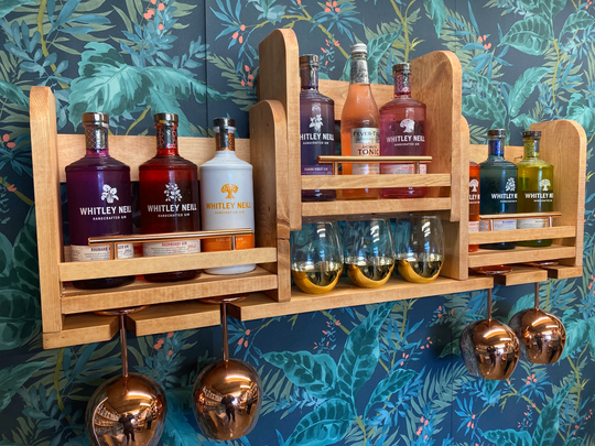 Unique Triple Wall Mounted Pine Handcrafted Drinks Rack Home Bar With Glass & Bottle Shelf T-Bar Detail