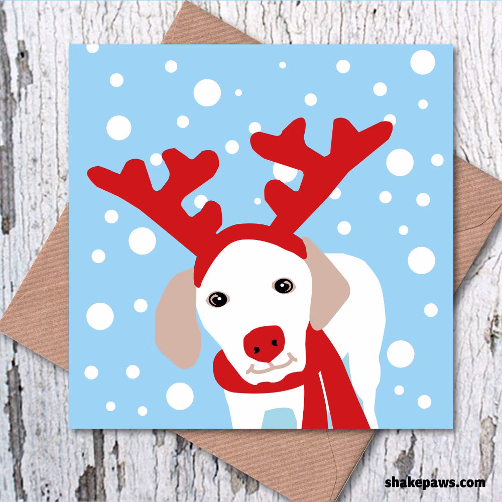 Shake Paws' Exclusive Rein Dog Christmas Greetings Card, Dog Lovers Card