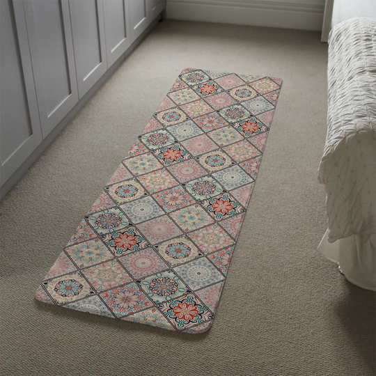 Kubiak Luxury Oriental Tile Designer Shaggy Pink/Taupe/Light Blue Rug