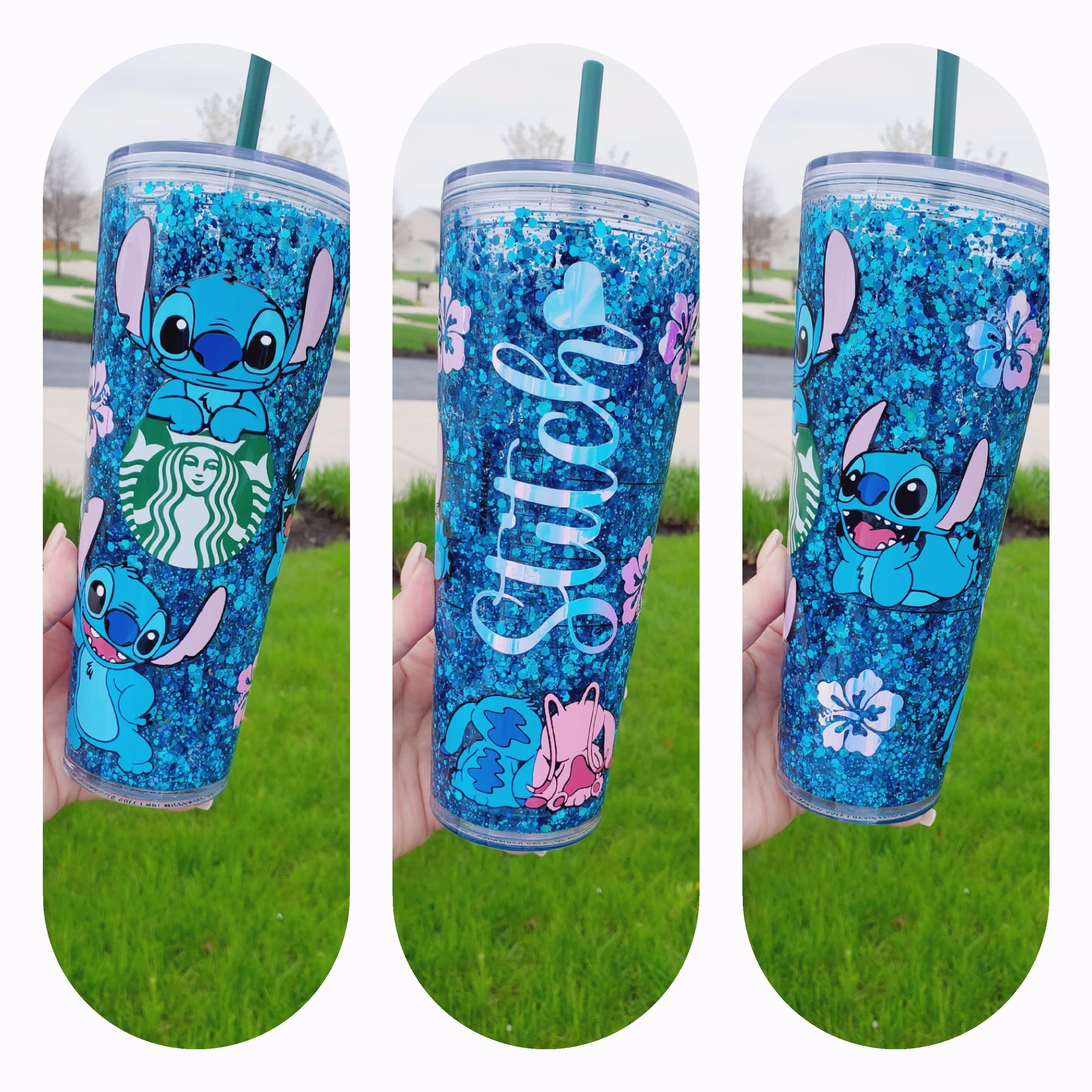 Stitch Starbucks Snowglobe Tumbler | Snow Globe Cup Cute Starbuck Glitter
