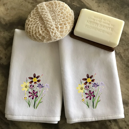 Wildflower Fingertip Towels, Floral Hand Towel, Bathroom Tip Velour Guest Lavender Purple Towel