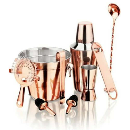 9Pc Copper Plated Stainless Steel Cocktail Set Shaker Barware