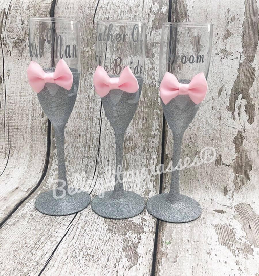 Personalised Glitter Wedding Mens Champagne Glasses Groom Groomsman Gift Toast