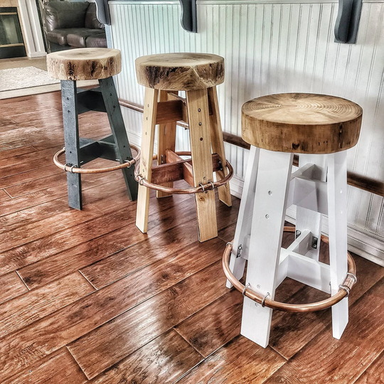 Wood Stools Black Bar Big Wooden Hand Crafted Solid Made Stool Kitchen Chairs Farmhouse