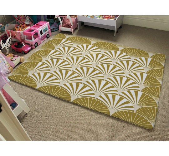 Oropeza Semi Circles Designer Shaggy Yellow/White Rug