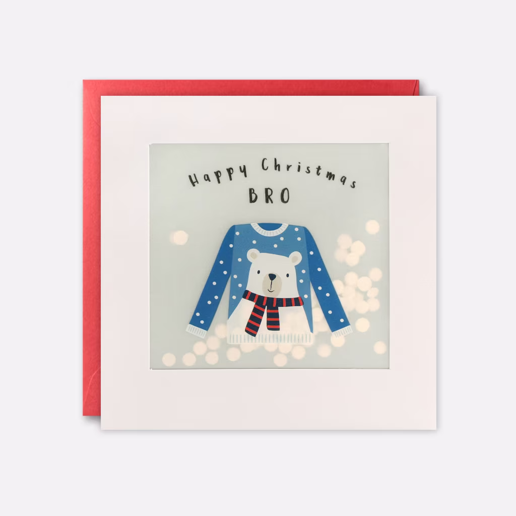 Brother Jumper Christmas Card With Paper Confetti - Shakies By James Ellis