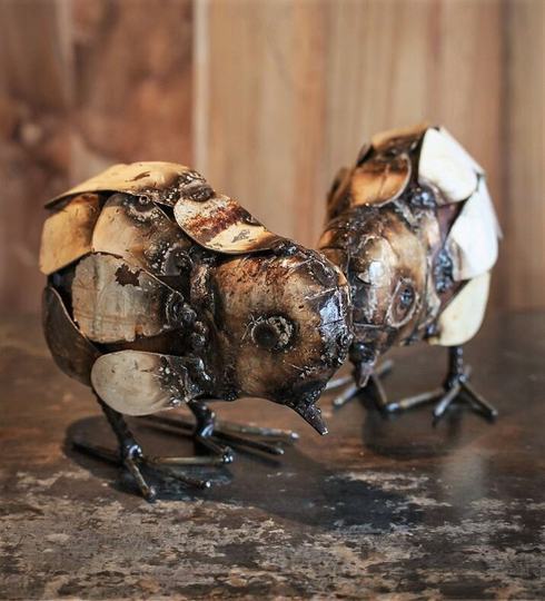 Metal Chick Garden Ornament Sculpture Art - Handmade Recycled Bird
