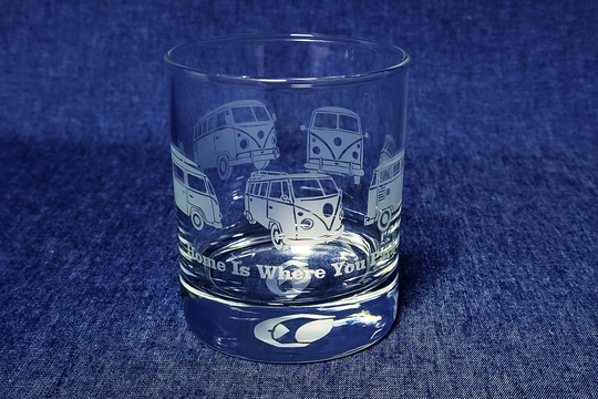 Camper Van Engraved Glass Drinks Tumbler. - Home Is Where You Park It