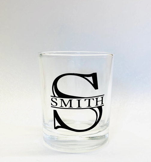 Last Name Monogram Whiskey Glass | Men's Monogrammed Glasses Groomsmen Gifts Custom With Rocks Names