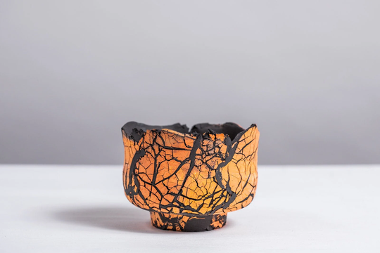 Orange & Black Ceramic Bowl | Japanese Style Matcha