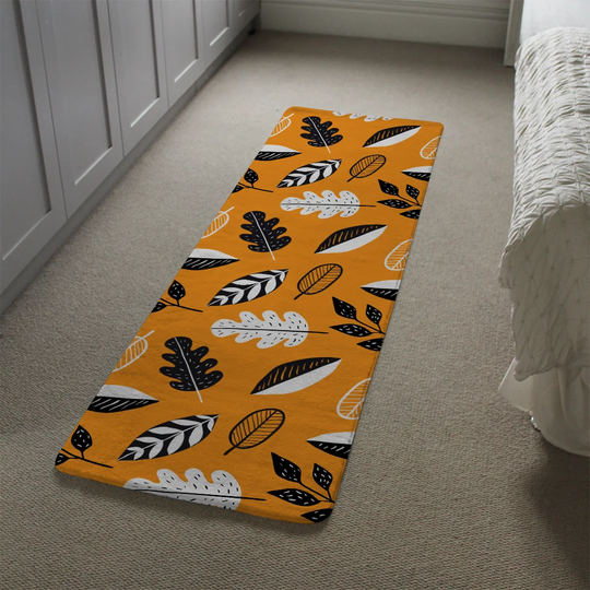 Mancuso Doodle Leaves Designer Shaggy Orange/Black/Off-White Rug