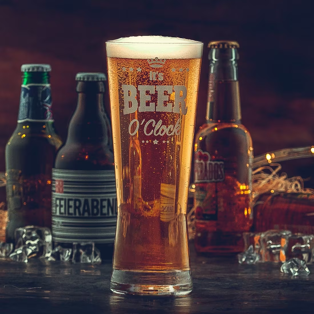 It's Beer O'clock Glass - Fun Pint Gift Set For Lovers Men, Fathers Day & Christmas