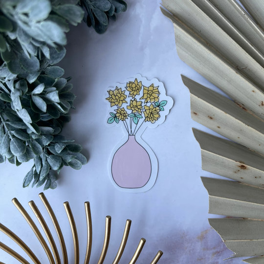 Flowers in Vase Boho Line Art Sticker Or Magnet | Laptop Waterbottle Fridge Decor Minimalist