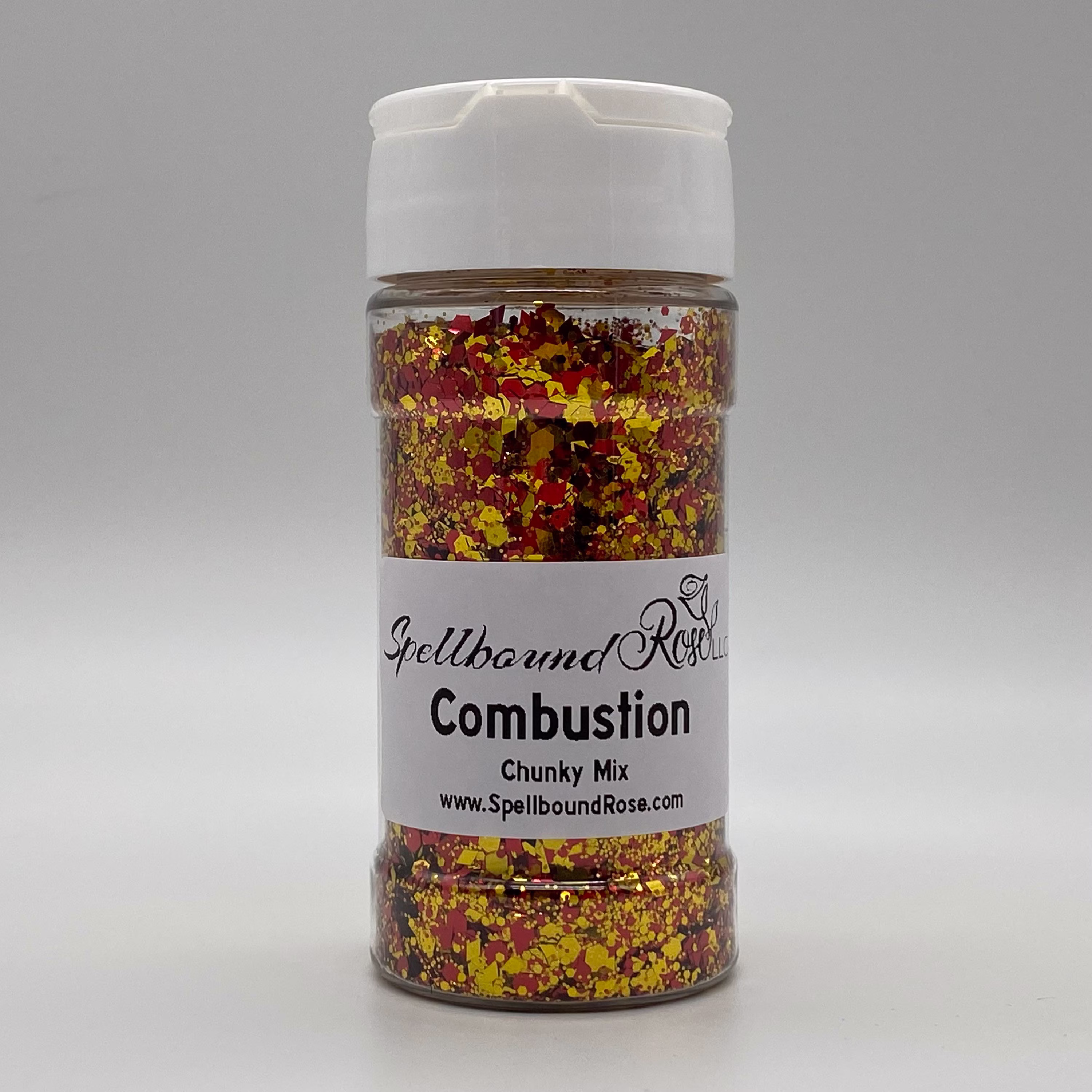 Polyester Gold & Red Chunky Mix Glitter, Gold/Red Glitter Mix, Diamond/Hexagon, "Combustion