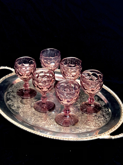 One | 1 Set Of Mcm Provincial Amethyst Imperial Glass Wine Glasses, 6 Pieces