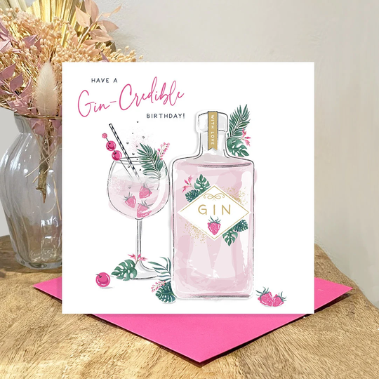 Have A Gin-Credible Birthday - Handfinished Birthday Card With 3D Tip On & Crystal
