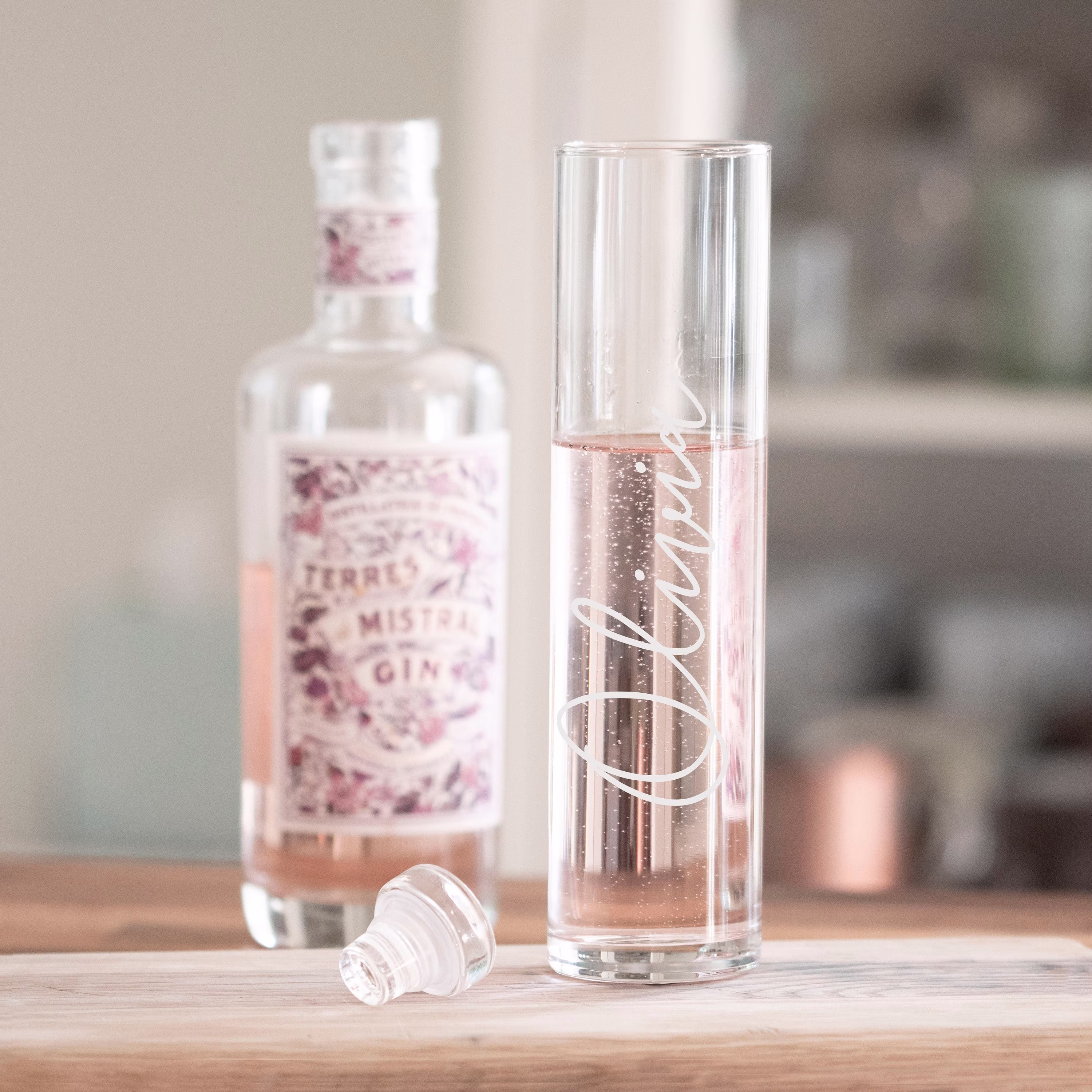 Personalised Very Tall Gin Glass. Engraved Glass With A Name in Script Font, Fun With Gift Box