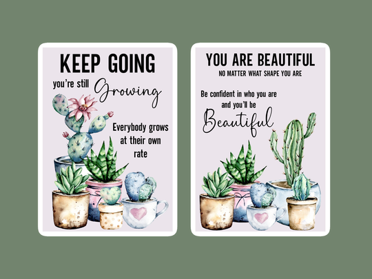 2 X Large Cactus Motivational Quote Stickers/Aesthetic Vinyl Plant Removable Laptop Notebook Fridge