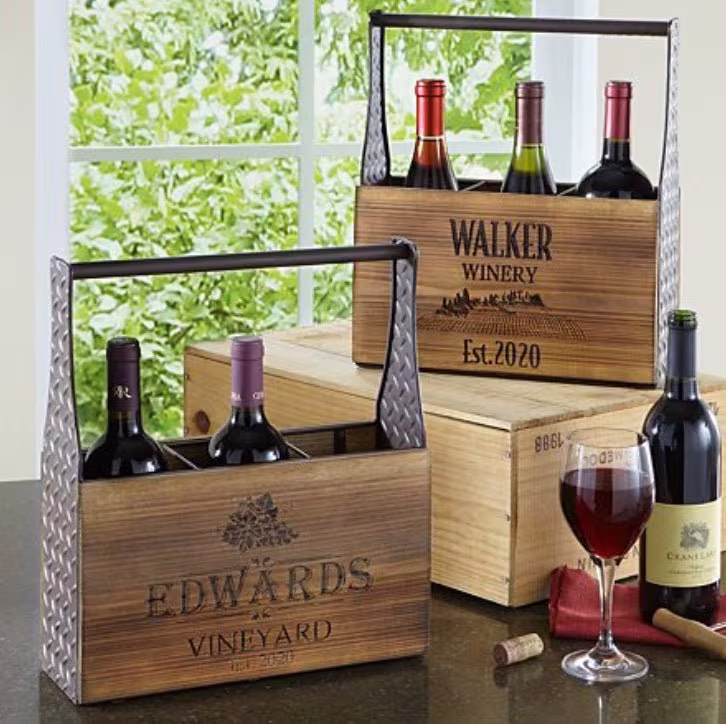 Personalized Wine Caddy, Bottle Holder, Carrier, Wedding Box, Storage, Box Wine, Bottle, Gift