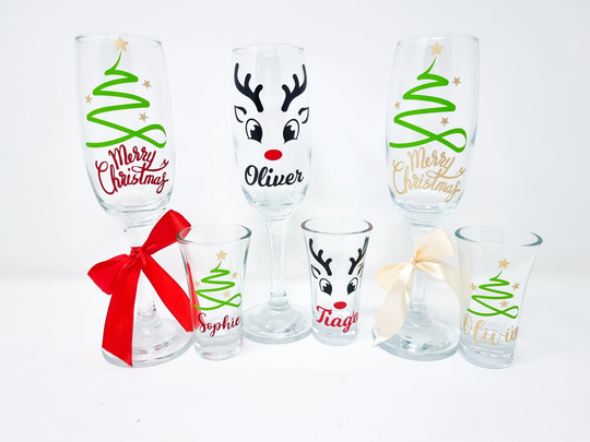 Personalised Christmas Champagne Glass | Shot Water Bottle Gifts Party