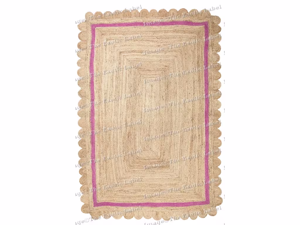 2x3, 3x5, 4x6, 5x8, 6x9, 8x10, 9x12, 10x14 Ft Pink Braided Jute Rug Scalloped Scallop Boho Decor Jute Floor Carpet