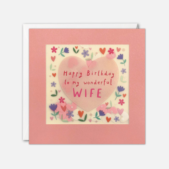 Wife Flowers & Heart Birthday Card With Paper Confetti - Shakies By James Ellis