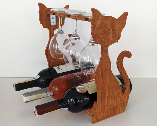 Wooden Wine Stand, Tabletop Rack, Bottle Holder, & Glasses Stand
