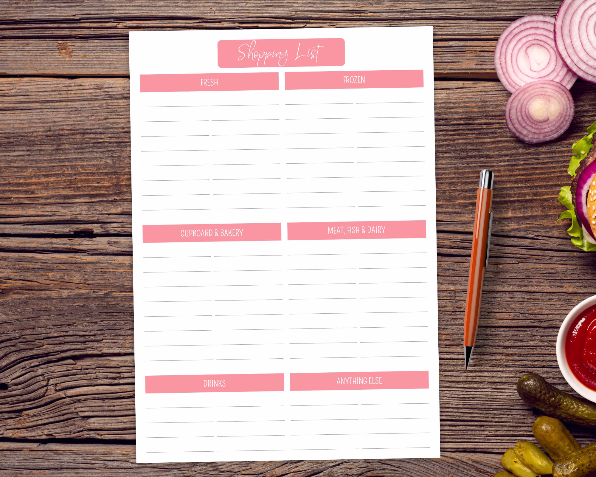 Personalised Sectioned Shoppings List Tear Off Notepad, Grocery List Pad, Food Shopping Stationary Gift