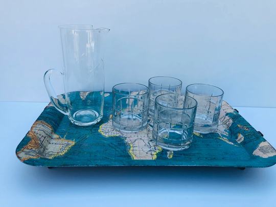 Vintage, Anchor Hocking, Set Of 8 Rocks, Cocktail Glasses, Cut Etched Pattern, Sophisticated Barware, Pristine Condition, Mcm Bar, Home Bar