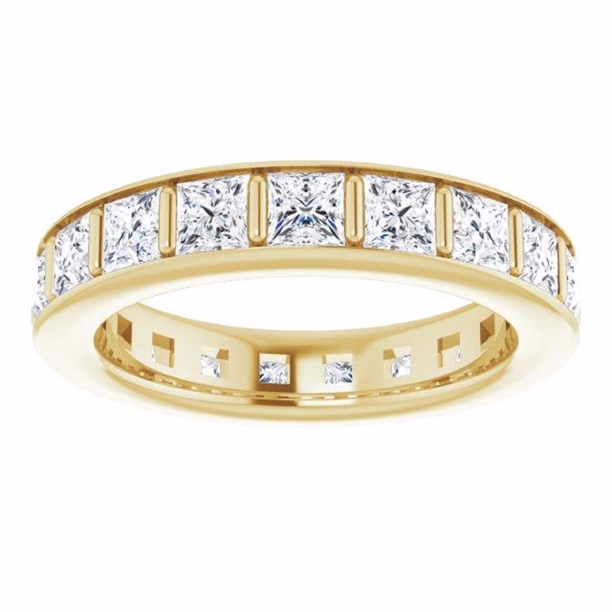 3.42 Ct. Princess Diamond Eternity Band - 14K/18K White, Yellow, Rose Gold & Platinum 950, Channel Set Bar