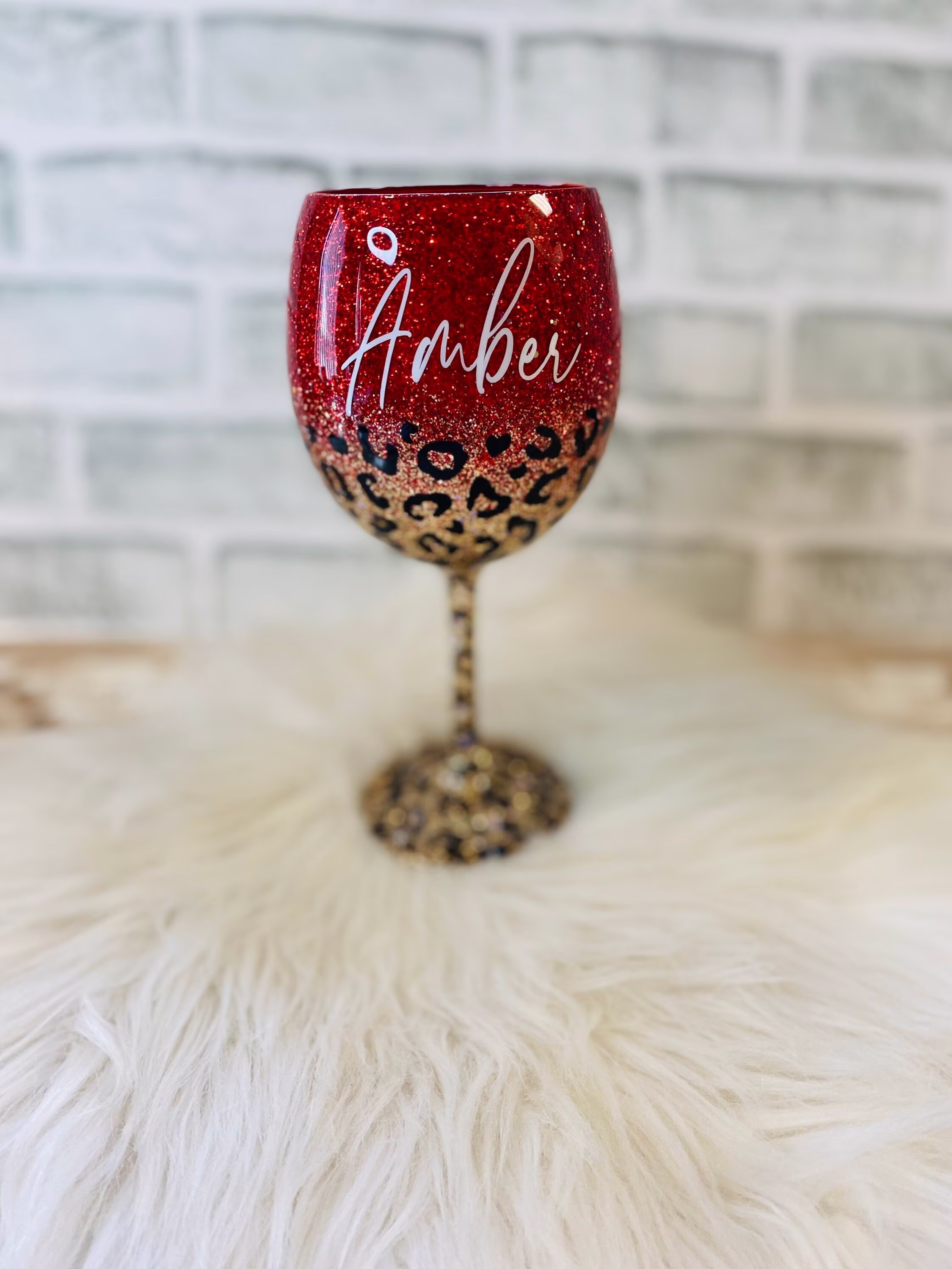 Red & Gold Cheetah Wine Glass