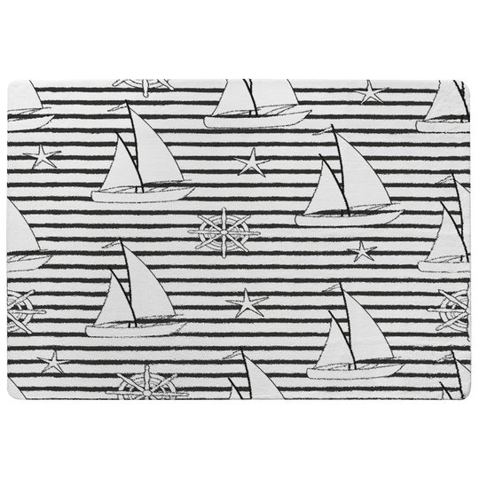 Palomo Sailboats Designer Shaggy Black/White Rug
