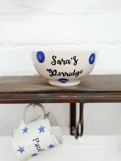 Personalised Porridge Bowl Cereal Hand Painted Ceramic Breakfast Gift Soup Oats Kids